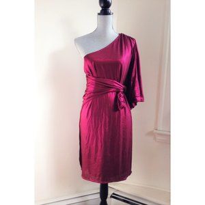 NWT $525 Halston Heritage One Shoulder Wrap Bordeaux Pink 70's Lamé Dress Sz 2 8